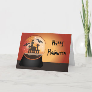 Haunted House Snow Globe Halloween Greeting Card