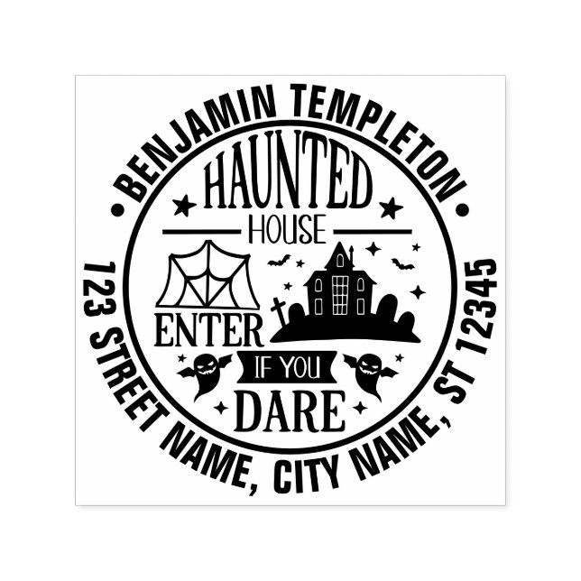 Haunted House Spider Webs Ghosts Name Address Self-inking Stamp (Design)