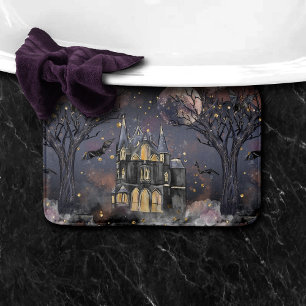 Haunted House   Spooky Full Moon Tree and Bats Bath Mat