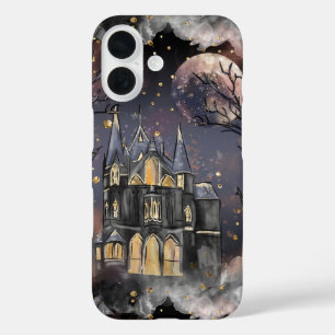 Haunted House   Spooky Full Moon Tree and Bats iPhone 16 Case