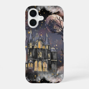 Haunted House   Spooky Full Moon Tree and Bats iPhone 16 Case