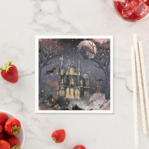 Haunted House   Spooky Full Moon Tree and Bats Napkin