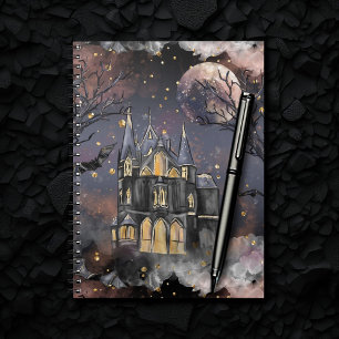 Haunted House   Spooky Full Moon Tree and Bats Notebook