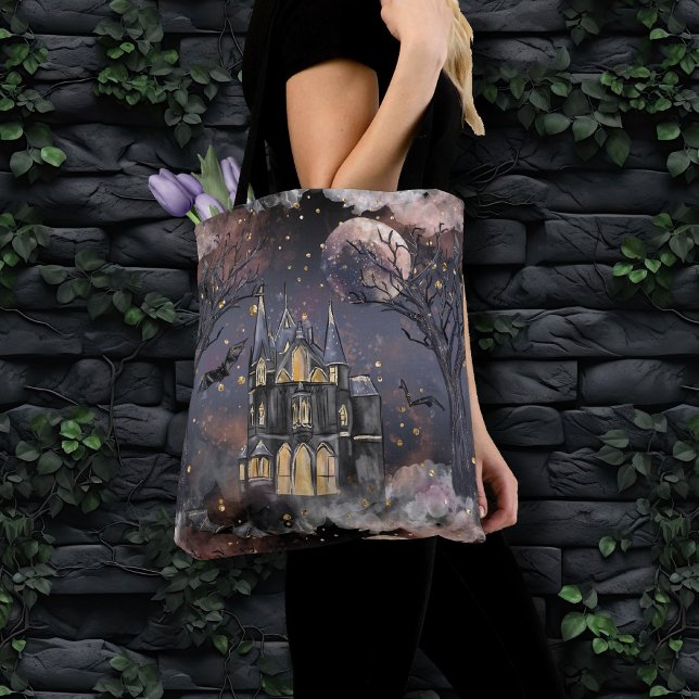 Haunted House | Spooky Full Moon Tree and Bats Tote Bag (Creator Uploaded)