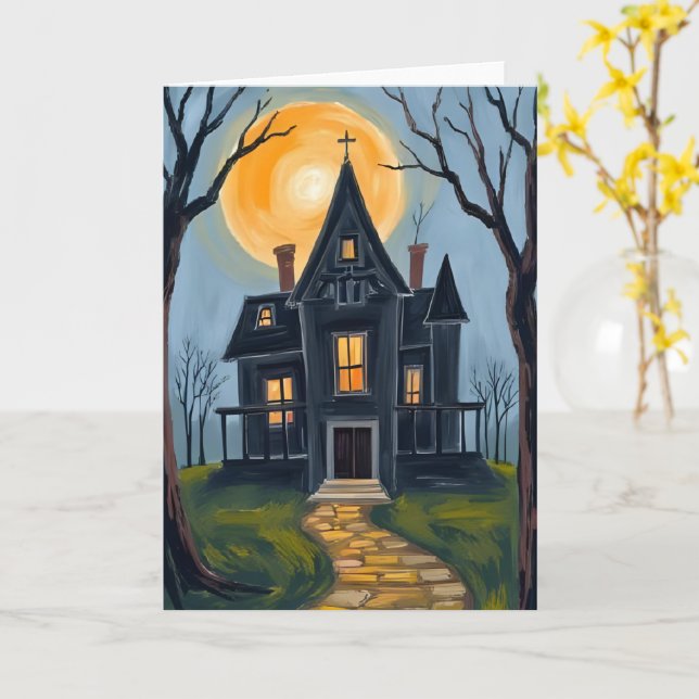 Haunted House | Spooky Halloween  Card (Yellow Flower)