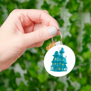 Haunted House Spooky Halloween Ghost Mansion Key Ring