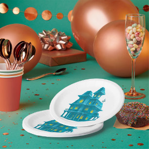 Haunted House Spooky Halloween Ghost Mansion Paper Plate