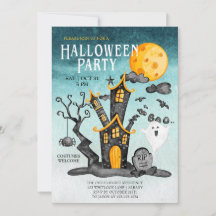 Haunted House Spooky Turquoise Sky Halloween Party
