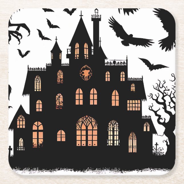 Haunted House Square Paper Coaster (Front)