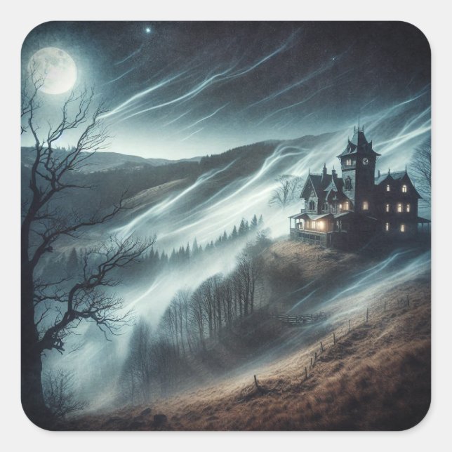 Haunted House Square Sticker (Front)