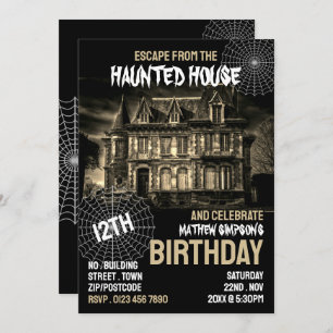 Haunted House Theme, Escape Room, Birthday Party Invitation