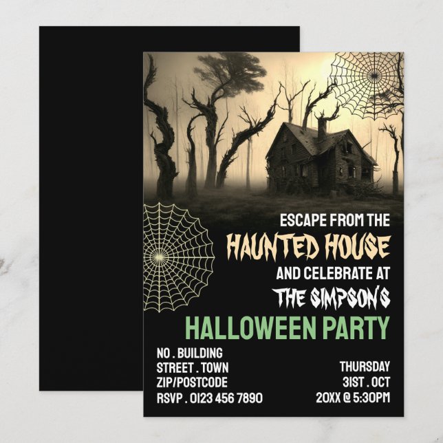 Haunted House Theme, Escape Room, Halloween Party Invitation (Front/Back)