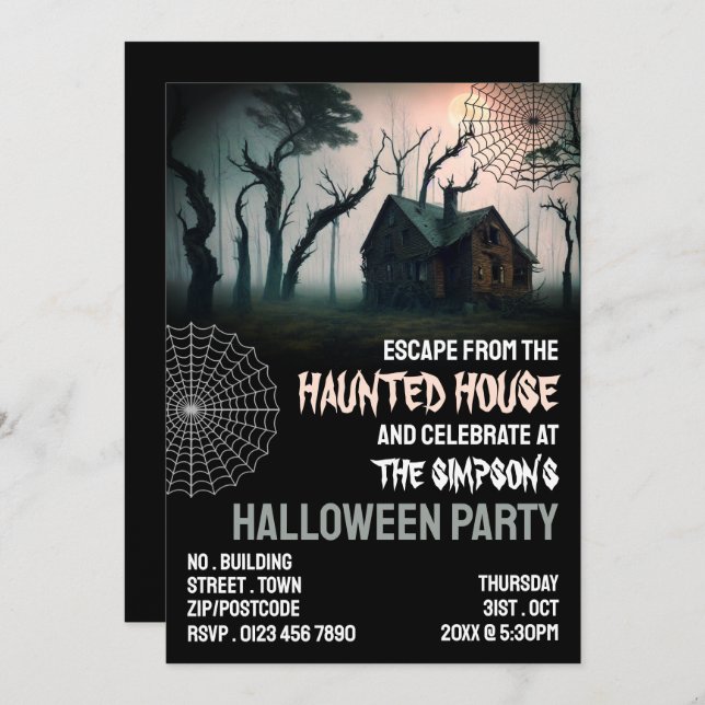 Haunted House Theme, Escape Room, Halloween Party Invitation (Front/Back)