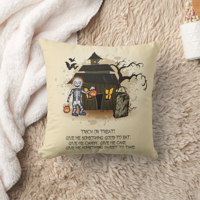 Haunted House Trick or Treat Scene Cushion (Blanket)