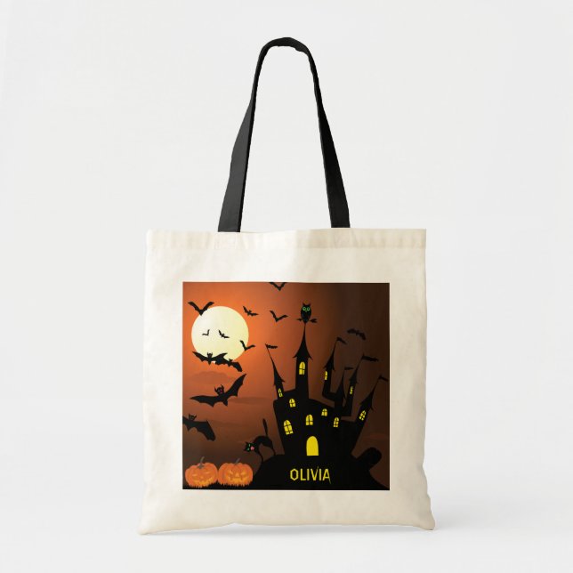 Haunted House Trick or Treat Tote Bag (Front)