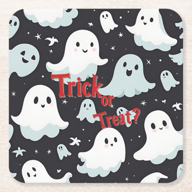 Haunted House Trick Treat Halloween Square Paper Coaster (Front)