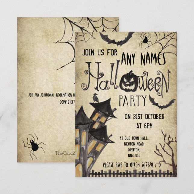 Haunted House Vintage Halloween Party Invitations (Front/Back)