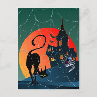 HAUNTED HOUSE, WEB & CAT by SHARON SHARPE Postcard