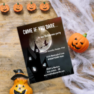 Haunted House, Witch and Full Moon Halloween Postcard