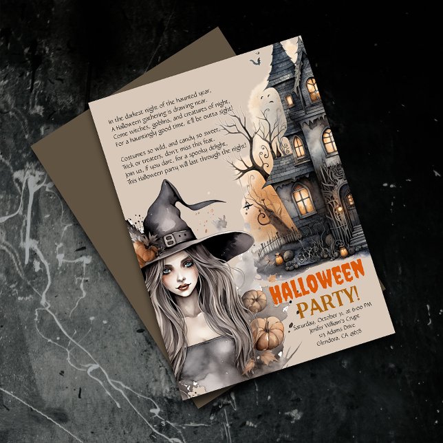 Haunted House | Witch Halloween Poem Invitation (Elevate your upcoming event with uniquely designed Halloween invitations featuring a spooky poem!)