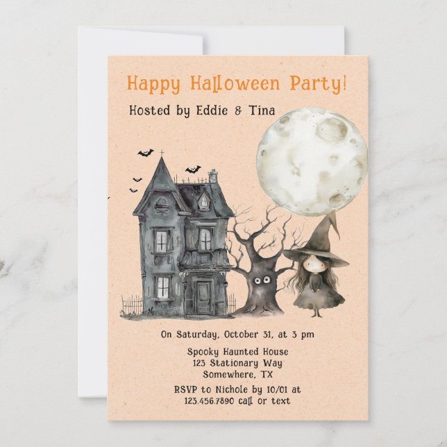 Haunted House Witch Spooky Halloween Party Invitation (Front)