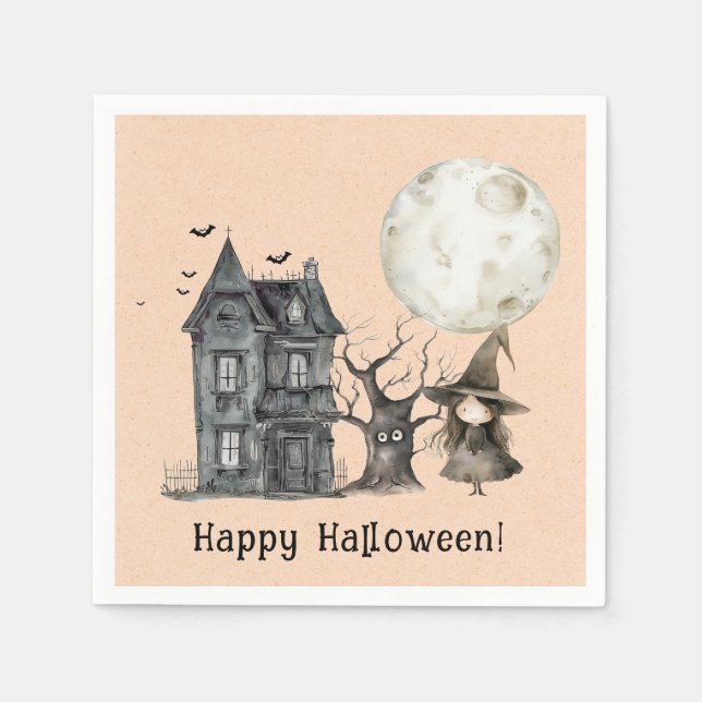 Haunted House Witch Spooky Halloween Party Napkin (Front)