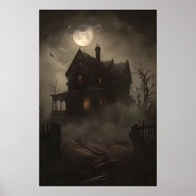 Haunted house witchy print, Halloween horror wall Poster (Front)