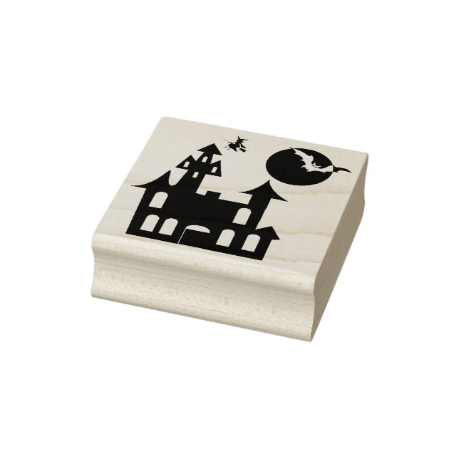 Haunted House with Bat, moon and witch Rubber Stamp (Stamp)