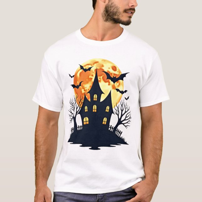 Haunted House with Bats � Spooky Halloween Tee (Front)