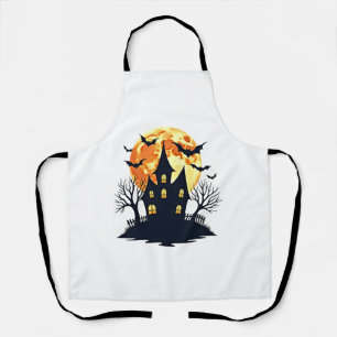 Haunted House with Bats – Spooky Halloween Tee Apron