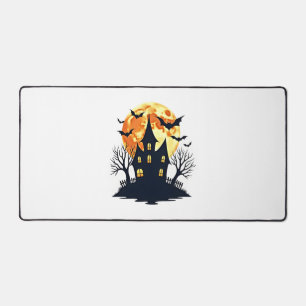 Haunted House with Bats – Spooky Halloween Tee Desk Mat