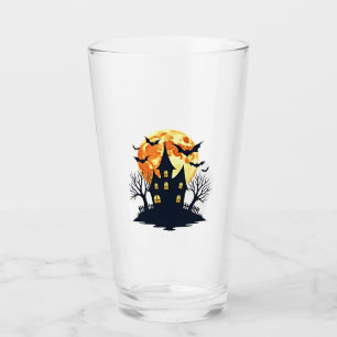 Haunted House with Bats � Spooky Halloween Tee Glass