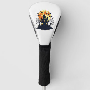 Haunted House with Bats � Spooky Halloween Tee Golf Head Cover