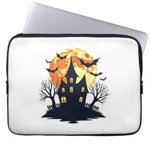 Haunted House with Bats – Spooky Halloween Tee Laptop Sleeve