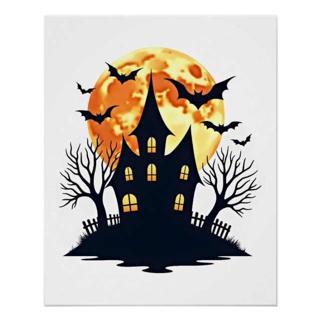 Haunted House with Bats � Spooky Halloween Tee Poster (Front)