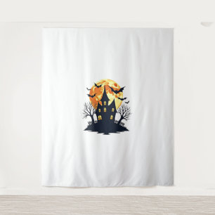 Haunted House with Bats – Spooky Halloween Tee Tapestry