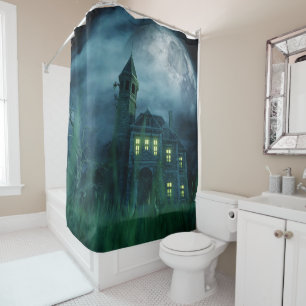 Haunted House with Big Moon Shower Curtain