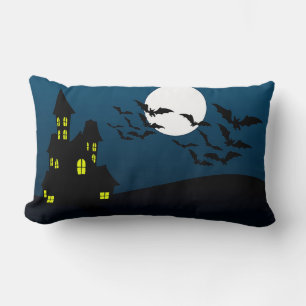 Haunted House With Jack-O'-Lanterns Lumbar Cushion