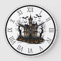 Haunted House with Pumpkins and Bats Halloween