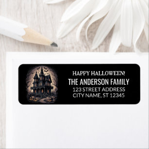 Haunted House with Pumpkins and Bats Halloween     Return Address Label