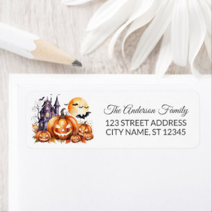 Haunted House with Pumpkins and Bats Halloween     Return Address Label