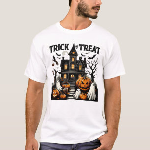 Haunted house with pumpkins & ghosts! T-Shirt