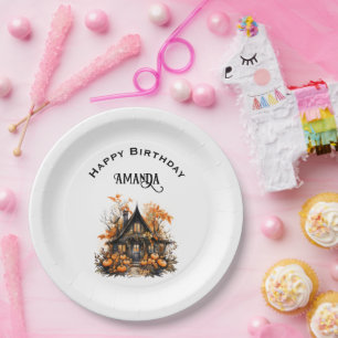 Haunted House with Pumpkins Halloween Birthday Paper Plate
