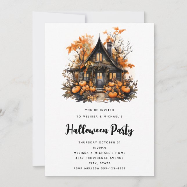Haunted House with Pumpkins Halloween Invitation (Front)