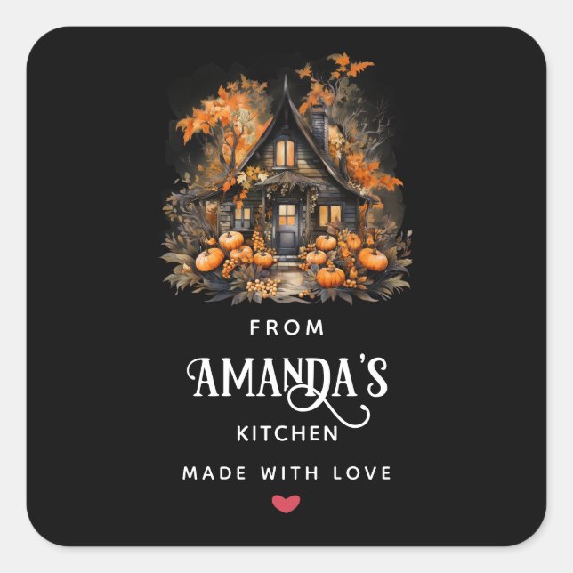 Haunted House with Pumpkins Halloween Kitchen Square Sticker (Front)