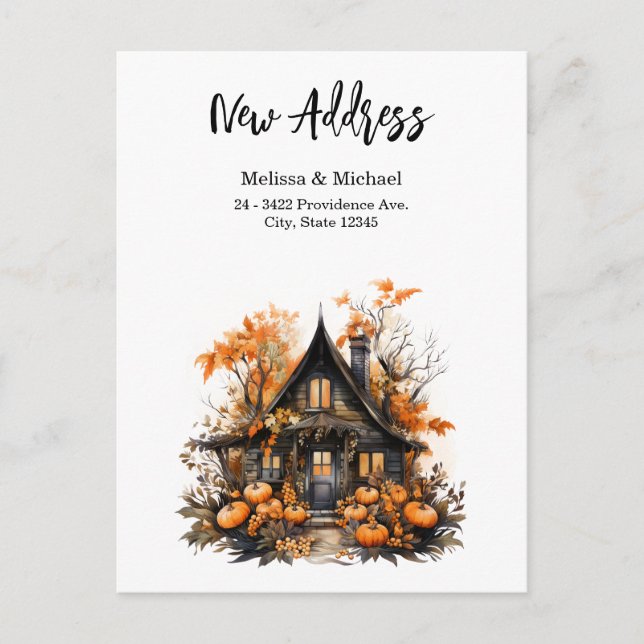 Haunted House with Pumpkins Halloween New Home Postcard (Front)