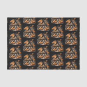 Haunted House with Pumpkins Halloween Pattern Tissue Paper