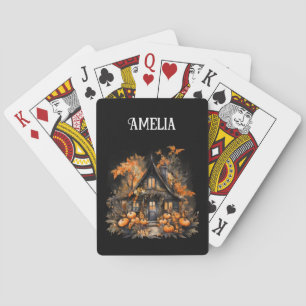 Haunted House with Pumpkins Halloween Playing Cards