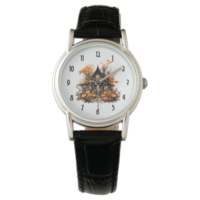 Haunted House with Pumpkins Halloween Watch (Front)