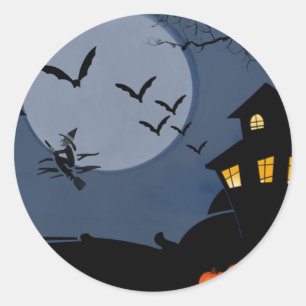 Haunted Houses and Witch Halloween Classic Round Sticker